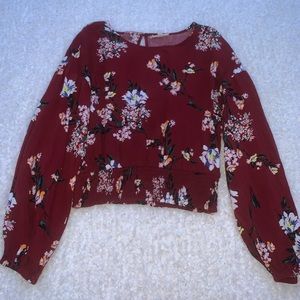 burgundy flowered cropped shirt